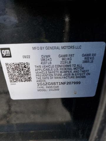 2022 Chevrolet Malibu Rs Salvage Car