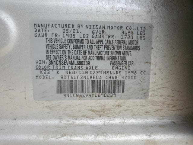 2021 Nissan Versa Sv Salvage Car