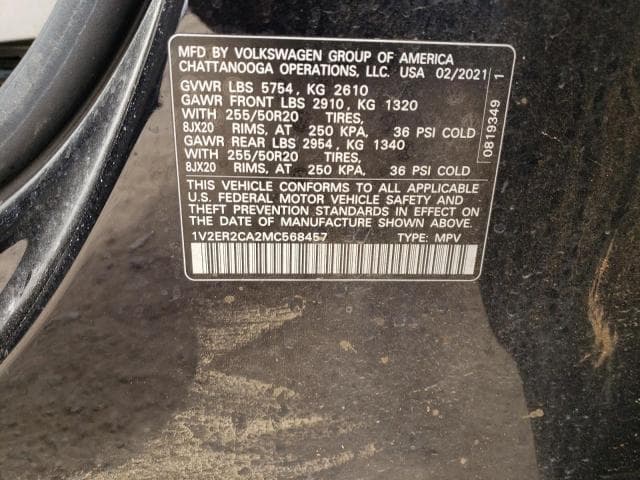 2021 Volkswagen Atlas Sel Salvage Car