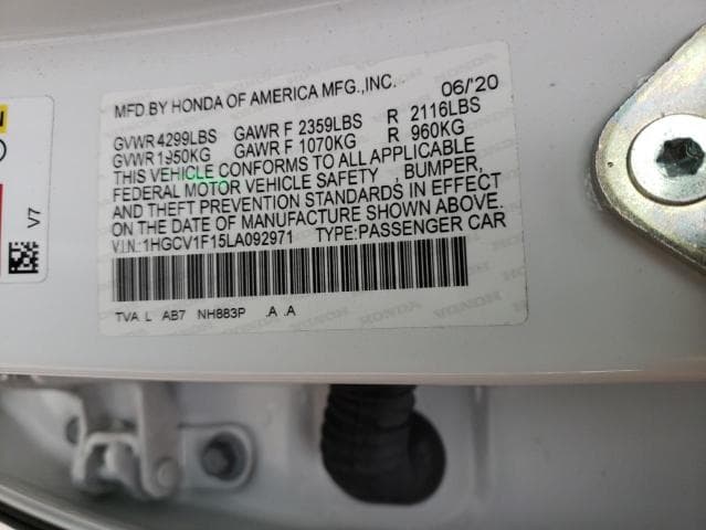 2020 Honda Accord Lx Salvage Car